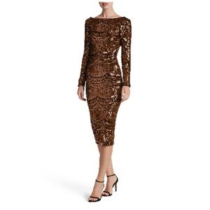 Dress the Population Emery Scoop Back Sequin Midi Dress Size 8
